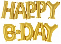 Воздушный набор шаров-букв (14/36 см), мини-надпись happy b-day, золото, 1 шт