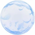 Воздушный шар (18/46 см) сфера 3d, deco bubble, голубые перья, прозрачный, кристалл, в упак, 1 шт