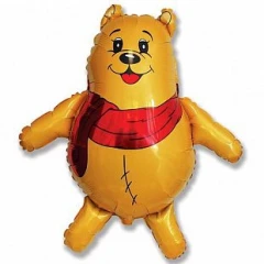 Воздушный шар (15/38 см) мини фигура, медвежонок в шарфике, 1 шт