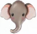 Воздушный шар (12/30 см) мини фигура, голова, милый слоник, серый, 1 шт