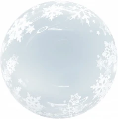 Воздушный шар (18/46 см) сфера 3d, deco bubble, снежинки, прозрачный, кристалл, в упак, 1 шт
