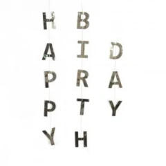 Воздушный гирлянда-подвеска happy birthday, серебро, металлик, 150 см, 1 шт