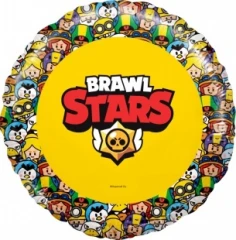 Воздушный р шар (18/46 см) круг, brawl stars, герои, дизайн №2, желтый, в упак, 1 шт