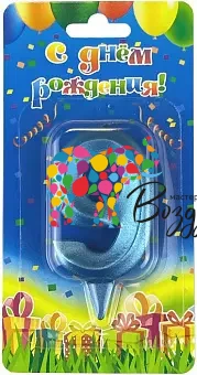 Воздушный свеча цифра 9 грани, синяя бирюза, 7 см, 1 шт