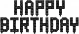 Воздушный шар (16/41 см) мини надпись happy birthday, пиксели, черный, в упак, 1 шт