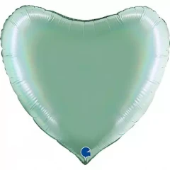 Воздушный шар (18/46 см) сердце, тиффани, голография, 1 шт