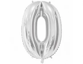 Воздушный шар (26/65 см) цифра 0 silver, в упак, 1 шт