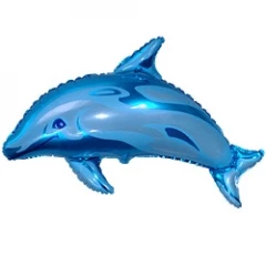 Воздушный шар (15/38 см) мини фигура, дельфин фигурный, (синий), 1 шт