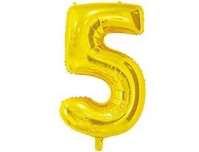 Воздушный шар (26/65 см) цифра 5 gold, в упак, 1 шт