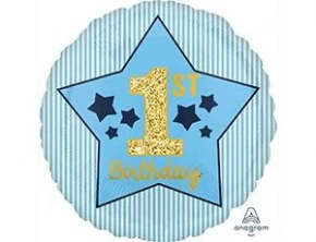 Воздушный а шар (18/46 см) 1-й др мальчик звезды blue/gold, 1 шт