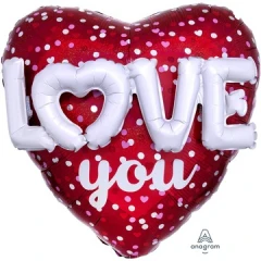Воздушный а шар (36/91 см) буквы love 3d, на сердце, 1 шт