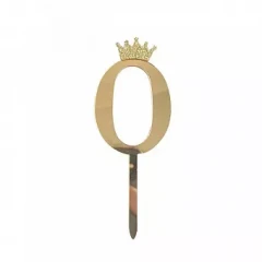 Воздушный топпер, цифра 0 с короной, золото, металлик, 7*18 см, 1 шт