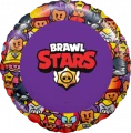 Воздушный  шар (18/46 см) круг, brawl stars, команда бойцов, дизайн №1, фиолетовый, в упак, 1 шт