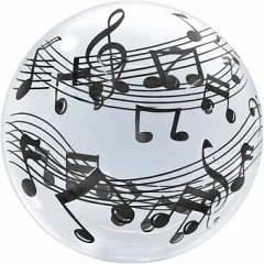 Воздушный шар (20/51 см) сфера 3d, deco bubble, музыкальные ноты, прозрачный, кристалл, в упак, 1 шт