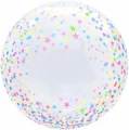 Воздушный шар (20/51 см) сфера 3d, deco bubble, разноцветные звездочки, прозрачный, кристалл, в упак, 1 шт