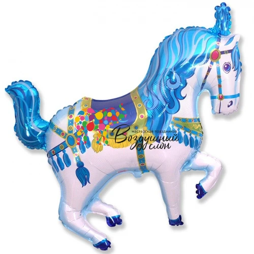 Воздушный шар (14/36 см) мини фигура, цирковая лошадь (синий), 1 шт