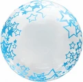 Воздушный шар (18/46 см) сфера 3d, deco bubble, голубые звезды, прозрачный, кристалл, в упак, 1 шт