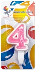 Воздушный свеча цифра 4, ассорти, 5см 1шт