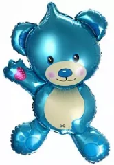 Воздушный шар (14/36 см) мини фигура, плюшевый мишка, голубой, 1 шт