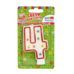 Воздушный свеча цифра 4 с блестками, 8,5 см, 1 шт