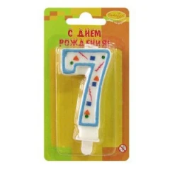 Воздушный свеча цифра 7 голубое конфетти, 1 шт
