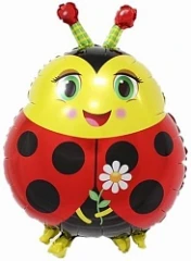 Воздушный шар (13/33 см) мини фигура, божья коровка с цветком, 1 шт