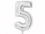 Воздушный шар (26/65 см) цифра 5 silver, в упак, 1 шт