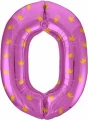 Воздушный к шар (34/86 см) цифра 0 золотые короны, розовый, в упак, 1 шт