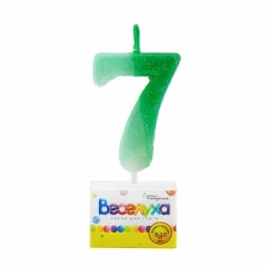 Воздушный свеча для торта цифра 7 разноцвет с глиттером, 4,5 см, 1 шт