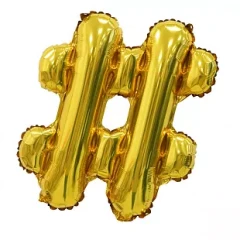 Воздушный шар (16/41 см) мини фигура, хештег, золото, 1 шт