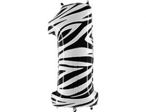 Воздушный г шар (40/101 см) цифра 1 zebra, 1 шт