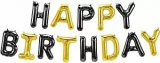 Воздушный шар (16/41 см) мини надпись happy birthday, черный/золото, в упак, 1 шт