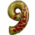 Воздушный к шар (34/86 см) цифра, 9 мая, золото, в упак, 1 шт