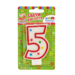 Воздушный свеча цифра 5 с блестками, 8,5 см, 1 шт