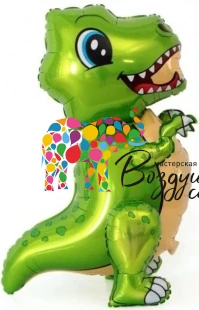 Воздушный к шар (30/76 см) ходячая фигура, маленький динозавр, зеленый, в упак, 1 шт