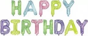 Воздушный шар (16/41 см) мини надпись happy birthday, ассорти, кристалл, в упак, 1 шт