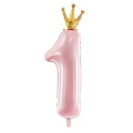 Воздушный к шар (36/90 см) цифра 1 с короной light pink, 1 шт