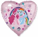Воздушный шар (18/46 см) сердце, my little pony, лошадки пинки пай и радуга,