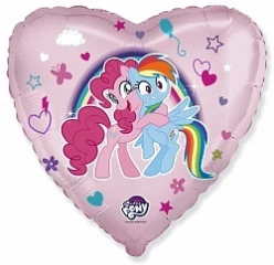 Воздушный шар (18/46 см) сердце, my little pony, лошадки пинки пай и радуга,