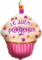 Воздушный шар (31/79 см) фигура, капкейк на день рождения, розовый, в упак, 1 шт