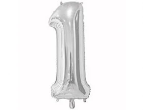 Воздушный шар (26/65 см) цифра 1 silver, в упак, 1 шт