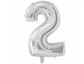 Воздушный шар (26/65 см) цифра 2 silver, в упак, 1 шт