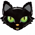 Воздушный г шар (28/44 см) фигура, черный кот голова, 1 шт