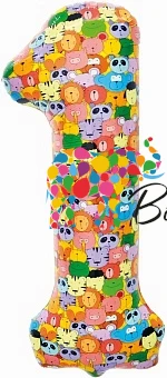 Воздушный к шар (34/86 см) цифра, 1 зверята, в упак, 1 шт
