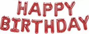 Воздушный шар (16/41 см) мини надпись happy birthday, красный, в упак, 1 шт