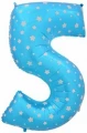 Воздушный шар (40/102 см) цифра, 5, синий со звёздами, 1 шт